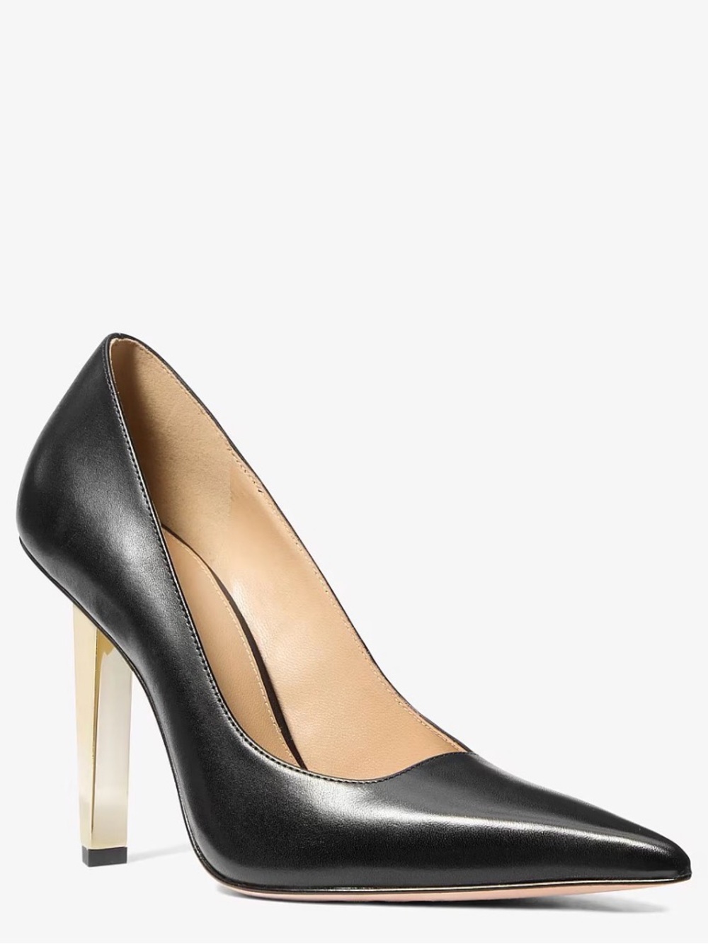 New in BOX Michael Kors Women Black Leather Gold Heels Pump size 8